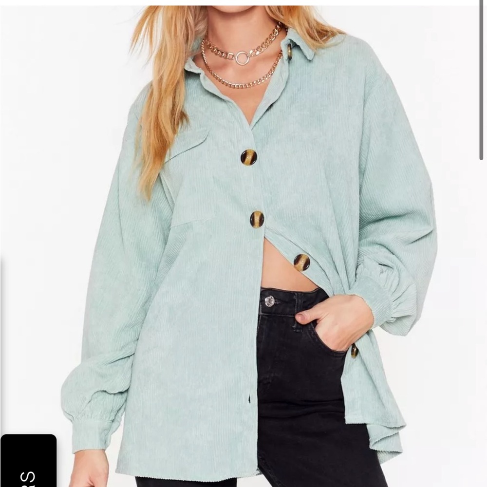 Nasty Gal Don't Texture Back Oversized Corduroy Shirt in Mint